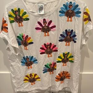 White rainbow turkey tee